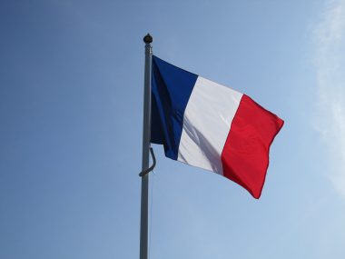 National French flag on a flag pole.